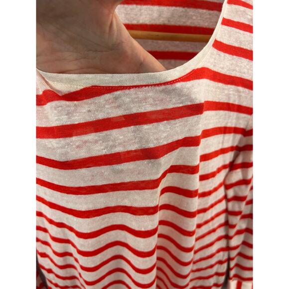 Massimo Dutti Red White Striped Linen Blend 3/4 Sleeve Top Women’s XL - Picture 6 of 8